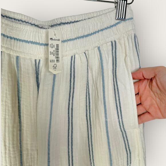 Madewell Untailored Wide-Leg Crop Pant | XXS | White Blue Striped Summer Pants - Picture 6 of 14
